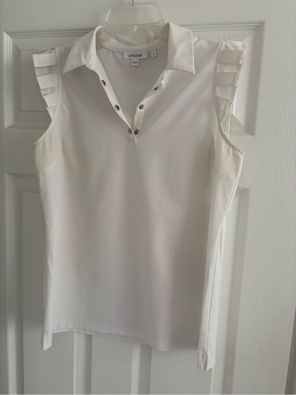Chico's  Sleeveless Ruffle-Trim Polo Top